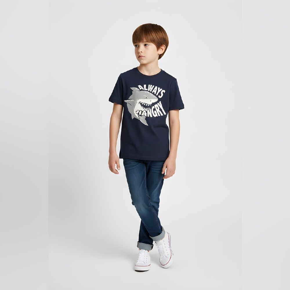Carter’s Boys Navy Blue Shark Graphic T-Shirt – “Always Hangry” SIZES 14 -10 - 5